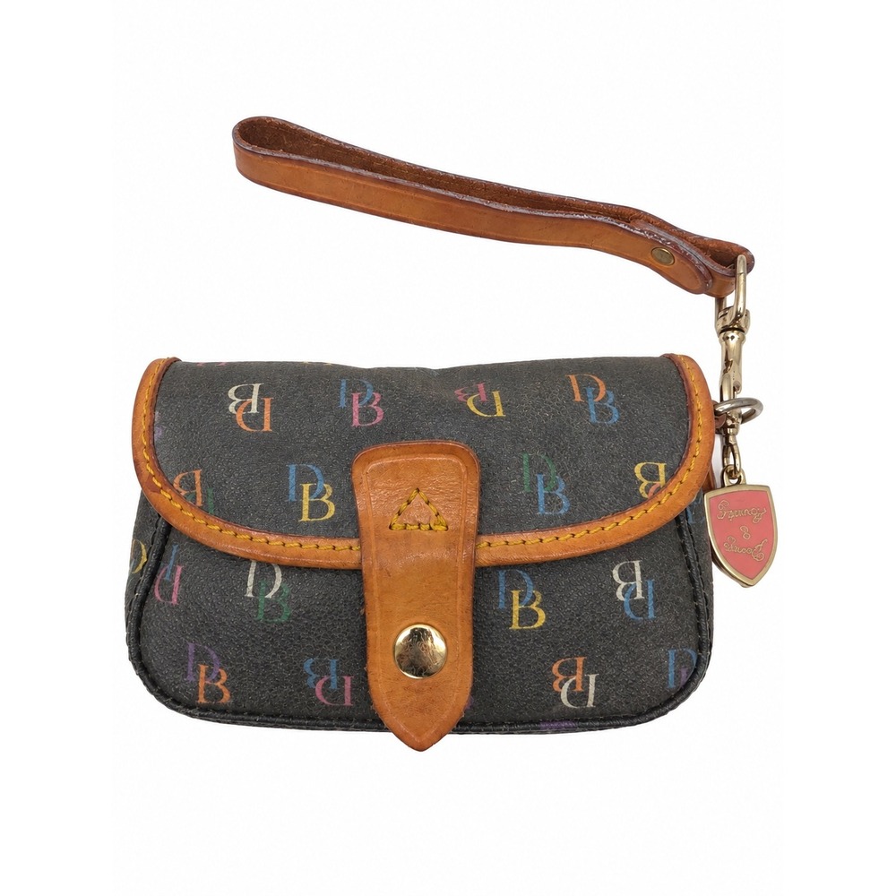 Dooney & Bourke It Bag Multicolor DB Monogram Wristlet Pouch Black Coated Canvas